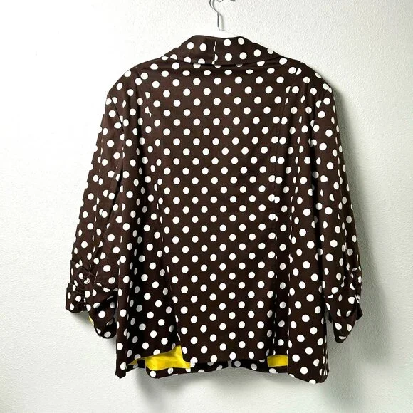 Susan Graver Sateen Jacket Size 3X Brown White Polka Dot Ruched Sleeve Pockets - Picture 5 of 16